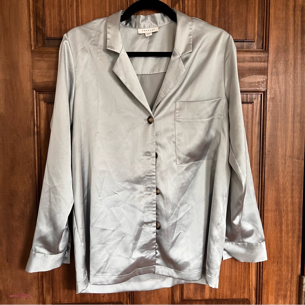 topshop light blue satin button-up